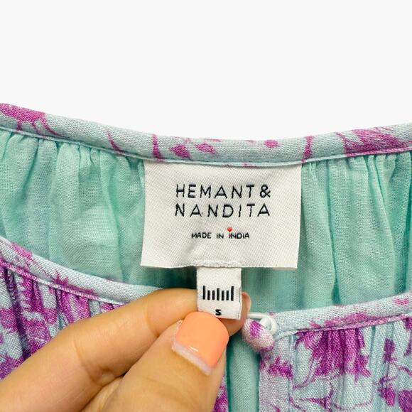 Hemant & Nandita Layla Smocked Waist Mini Dress Purple Size Small - Picture 6 of 9